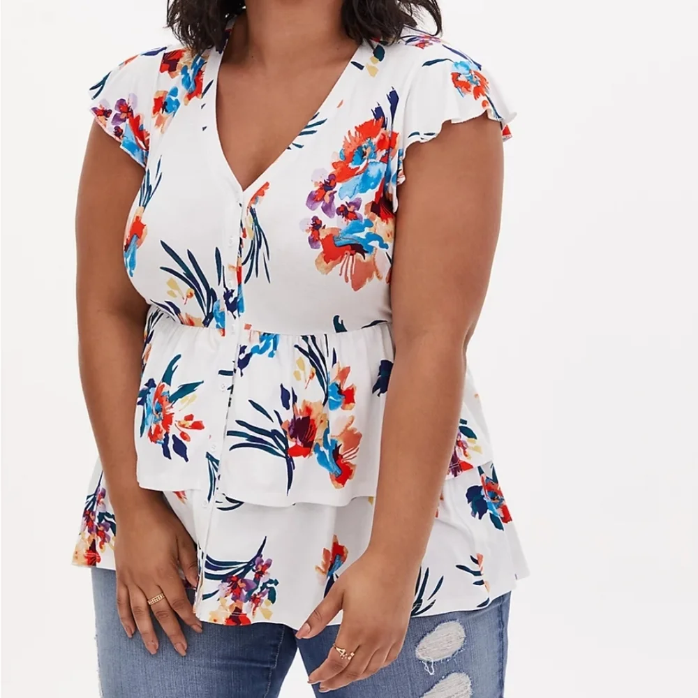 Torrid White Floral Layered Babydoll Top Size 1